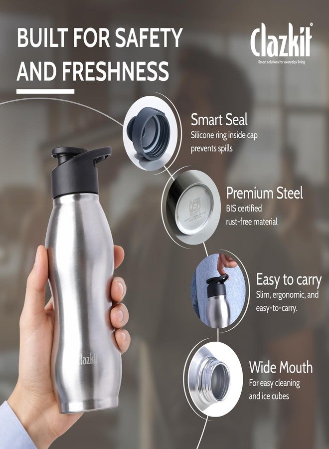 Clazkit زجاجة مياه رياضية من الفولاذ المقاوم للصدأ من كلازكيت بلاتينا، سعة 750 مل | حاصلة على شهادة ISI | مانعة للتسرب، مقاومة للصدأ، خالية من مادة BPA، متينة للاستخدام في الجامعة، الثلاجة، الرياضة، النادي الرياضي، اليوغا، والمكتب - سهلة التنظيف وقابلة لإعادة الاستخدام - Image 2